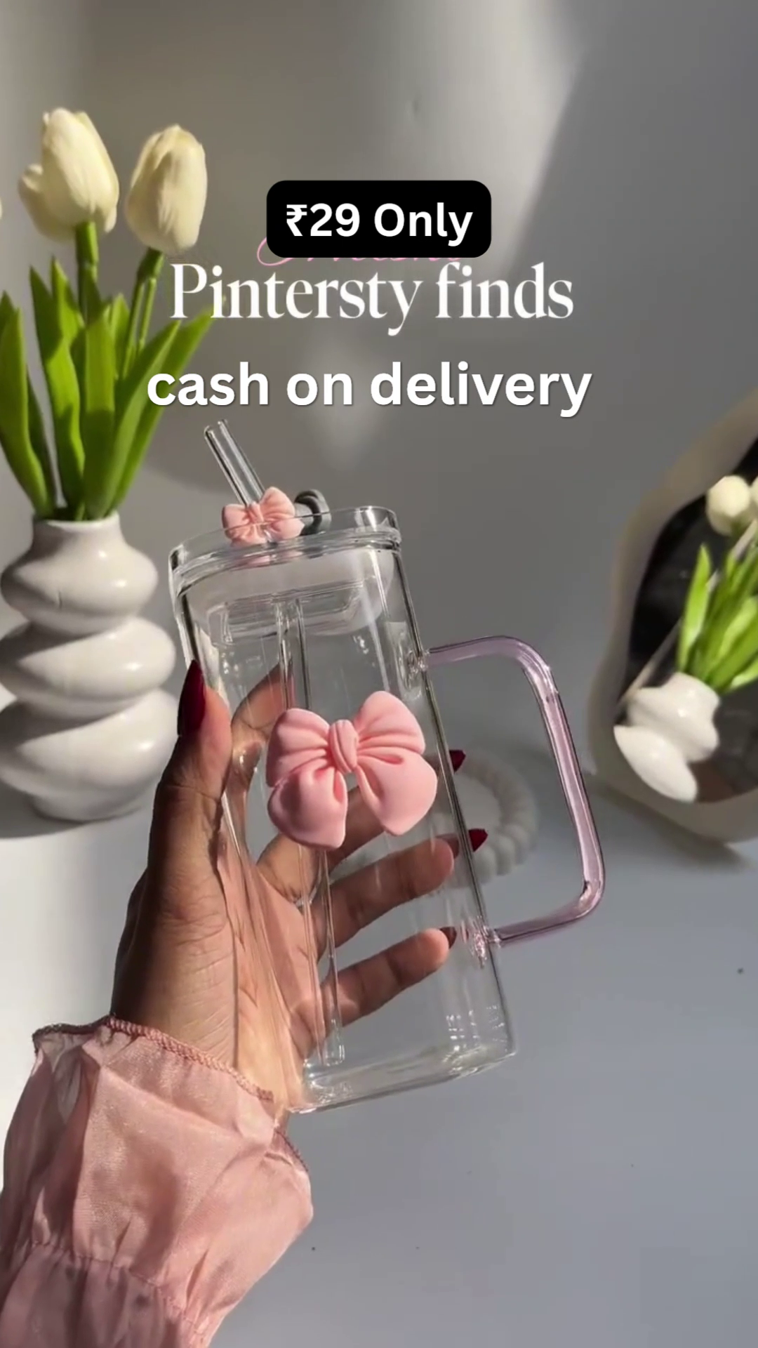 🎀 Pinterest-Inspired Pink Bow Glass Mug